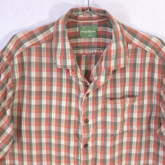 Tommy Bahama Shirt Mens XL Red Gray Plaid 100% Silk Short Sleeve Button Up - Picture 2 of 7